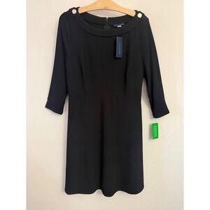 NWT Tommy Hilfiger Womens 10 Black Ribbed Boat Neck Sheath Dress Silver Buttons